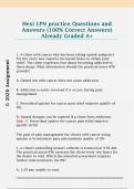 Hesi LPN practice Questions and  Answers &lpar;100&percnt; Correct Answers&rpar;  Already Graded A&plus;