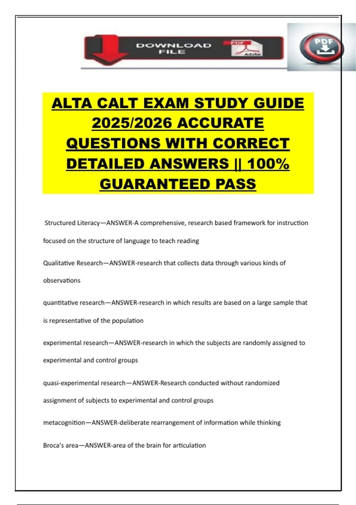 ALTA CALT EXAM STUDY GUIDE 2025/2026 ACCURATE QUESTIONS WITH CORRECT ...