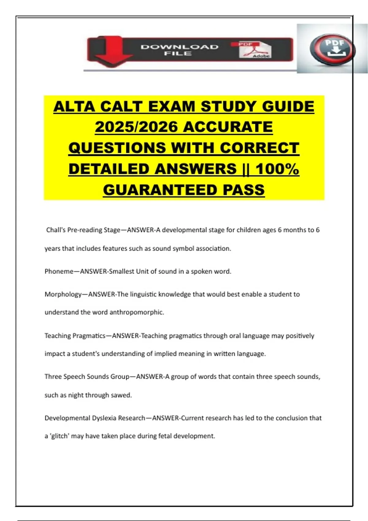 ALTA CALT EXAM STUDY GUIDE 2025/2026 ACCURATE QUESTIONS WITH CORRECT ...