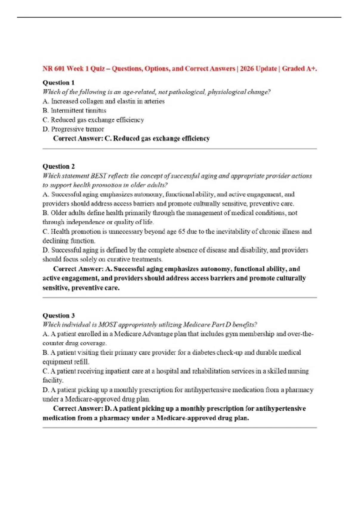 NR 601 Week 1 Quiz – Questions, Options, and Correct Answers | 2026 ...