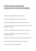 NURS 450 EXAM QUESTIONS COMPLETE WITH VERIFIED ANSWERS