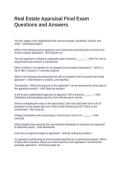 Real Estate Appraisal Final Exam Questions and Answers