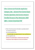 Ohio Commercial Pesticide Applicator  Category 10a &ndash; General Pest Control Exam  Practice Questions And Correct Answers  &lpar;Verified Answers&rpar; Plus Rationales 2026  Q&A &vert; Instant Download Pdf 