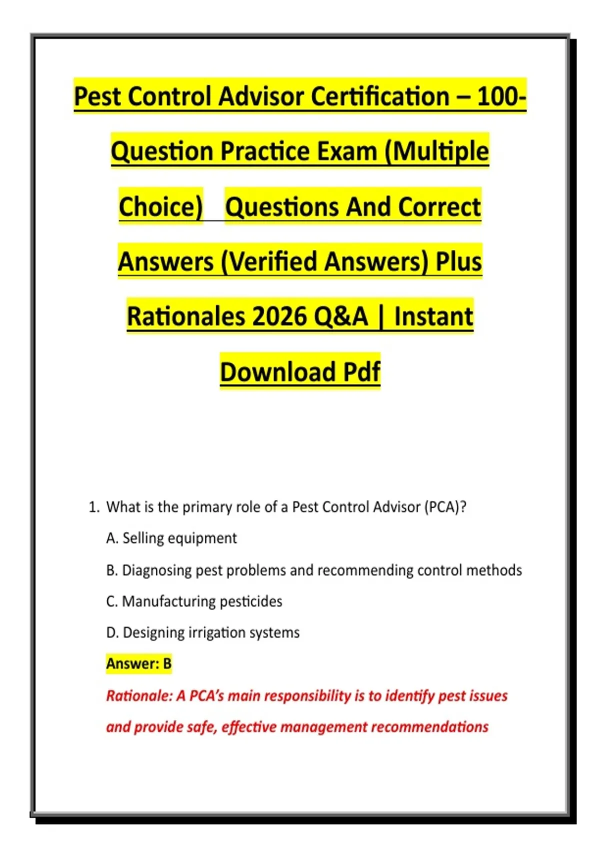 Pest Control Advisor Certification – 100 Question Practice Exam ...