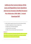 Bundle for California Pest Control Adviser &lpar;PCA&rpar; Laws and Regulations Exam Questions And Correct Answers &lpar;Verified Answers&rpar; Plus Rationales 2026 Q&A &vert; Instant Download Pdf