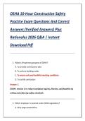 OSHA 10-Hour Construction Safety  Practice Exam Questions And Correct  Answers &lpar;Verified Answers&rpar; Plus  Rationales 2026 Q&A &vert; Instant  Download Pdf