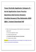 Texas Pesticide Applicator Category R &ndash;  Aerial Application Exam Practice  Questions And Correct Answers  &lpar;Verified Answers&rpar; Plus Rationales 2026  Q&A &vert; Instant Download Pdf 
