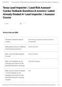 Texas Lead Inspector &sol; Lead Risk Assessor Combo Testbank Questions & Answers &vert; Latest Already Graded A&plus; Lead Inspector &sol; Assessor Course