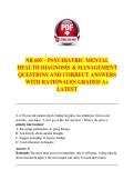 NR 605 &ndash; PSYCHIATRIC MENTAL  HEALTH DIAGNOSIS & MANAGEMENT  QUESTIONS AND CORRECT ANSWERS  WITH RATIONALES GRADED A&plus;  LATEST Chamberlain