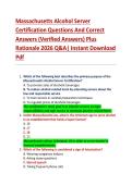Massachusetts Alcohol Server  Certification Questions And Correct  Answers &lpar;Verified Answers&rpar; Plus  Rationale 2026 Q&A&vert; Instant Download  Pdf 