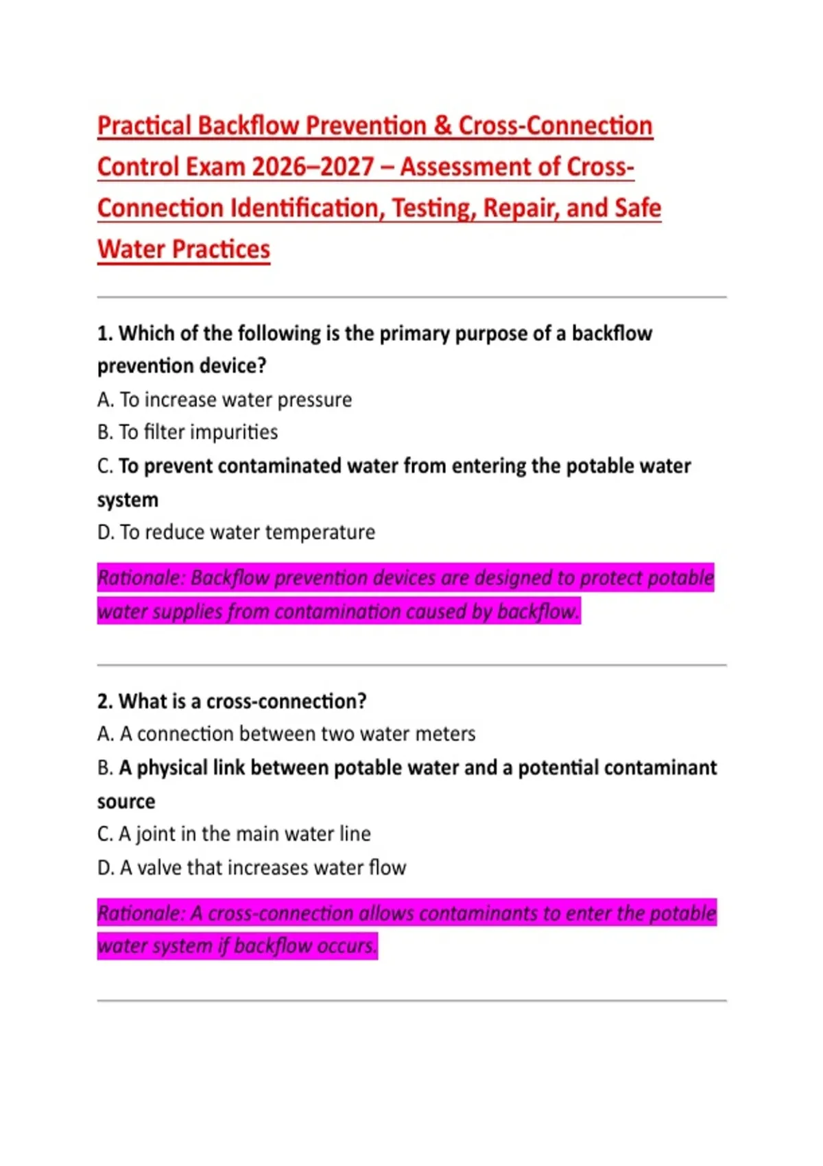 Cross Connection Testing Form.pdf Practical Backflow Prevention & Cross-Connection Control Exam 2026–2027 ...