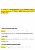 PN 2004 HEALTH PROMOTION FINAL EXAM Latest Actual Questions and Verified Answers &lpar;A&plus; Grade 100- Guarantee Verified by Experts&rpar;&period;pdf