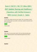 Exam 2&colon; NU131 &sol; NU 131 &lpar;New 2026 &sol; 2027 Update&rpar; Nursing and Healthcare I &vert; Questions with Verified Answers &vert; 100&percnt; Correct &vert; Grade A &ndash; Galen&period;