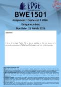 BWE1501 Assignment 1 &lpar;ANSWERS&rpar; Semester 1 2026 - DISTINCTION GUARANTEED