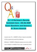 Hartman&rsquo;s Nursing Assistant Care 2026 &vert; Chapters 1&ndash;2 &vert; 100&plus; Exam Questions & Answers &ndash; LTC&comma; ADLs&comma; HIPAA&comma; Abuse&comma; CNA Ethics