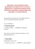 WRT FINAL EXAM 2026&sol;2027 BANK  QUESTIONS ACCURATE ACTUAL EXAM &sol;  FREQUENTLY TESTED QUESTIONS WITH  DETAILED ANSWERS &vert; GUARANTEED PASS  &vert; GRADED A &vert; LATEST UPDATE