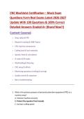 CNC Machinist Certification &ndash; Mock Exam  Questions Form Real Exams Latest 2026 2027  Update With 100 Questions & 100&percnt; Correct  Detailed Answers Graded A&plus; &lpar;Brand New&excl;&excl;&rpar;