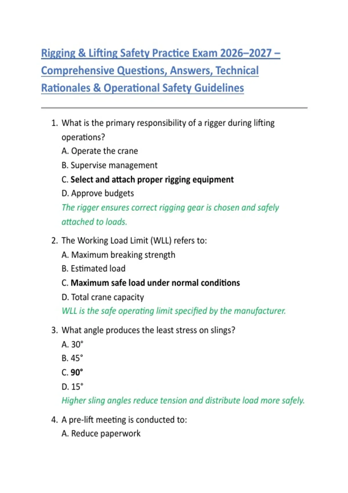 Rigging & Lifting Safety Practice Exam 2026–2027 – Comprehensive ...