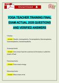 YOGA TEACHER TRAINING FINAL EXAM ACTUAL 2026 QUESTIONS AND VERIFIED ANSWERS