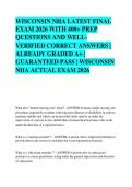 WISCONSIN NHA LATEST FINAL  EXAM 2026 WITH 400&plus; PREP  QUESTIONS AND WELL VERIFIED CORRECT ANSWERS &vert;  ALREADY GRADED A&plus; &vert;  GUARANTEED PASS &vert; WISCONSIN  NHA ACTUAL EXAM 2026  