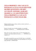 TEXAS PROPERTY AND CASUALTY  INSURANCE ACTUAL EXAM 2026 WITH  420 PREP QUESTIONS AND 100&percnt;  ACCURATE ANSWERS &vert; ALREADY  GRADED A&plus; &vert; GUARANTEED PASS &vert;  TEXAS PROPERTY & CASUALTY  INSURANCE LATEST EXAM 2026  