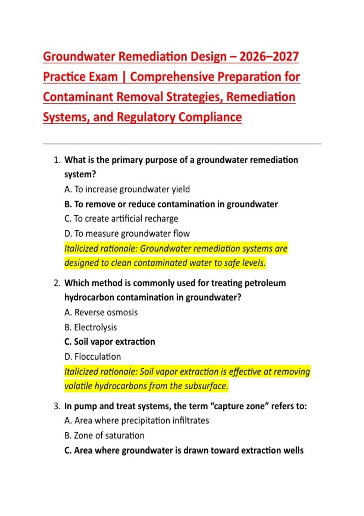 Groundwater Remediation Design – 2026–2027 Practice Exam ...