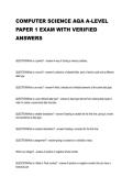 COMPUTER SCIENCE AQA A-LEVEL  PAPER 1 EXAM WITH VERIFIED  ANSWERS 