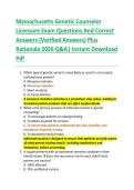 Massachusetts Genetic Counselor  Licensure Exam Questions And Correct  Answers &lpar;Verified Answers&rpar; Plus  Rationale 2026 Q&A&vert; Instant Download  Pdf 