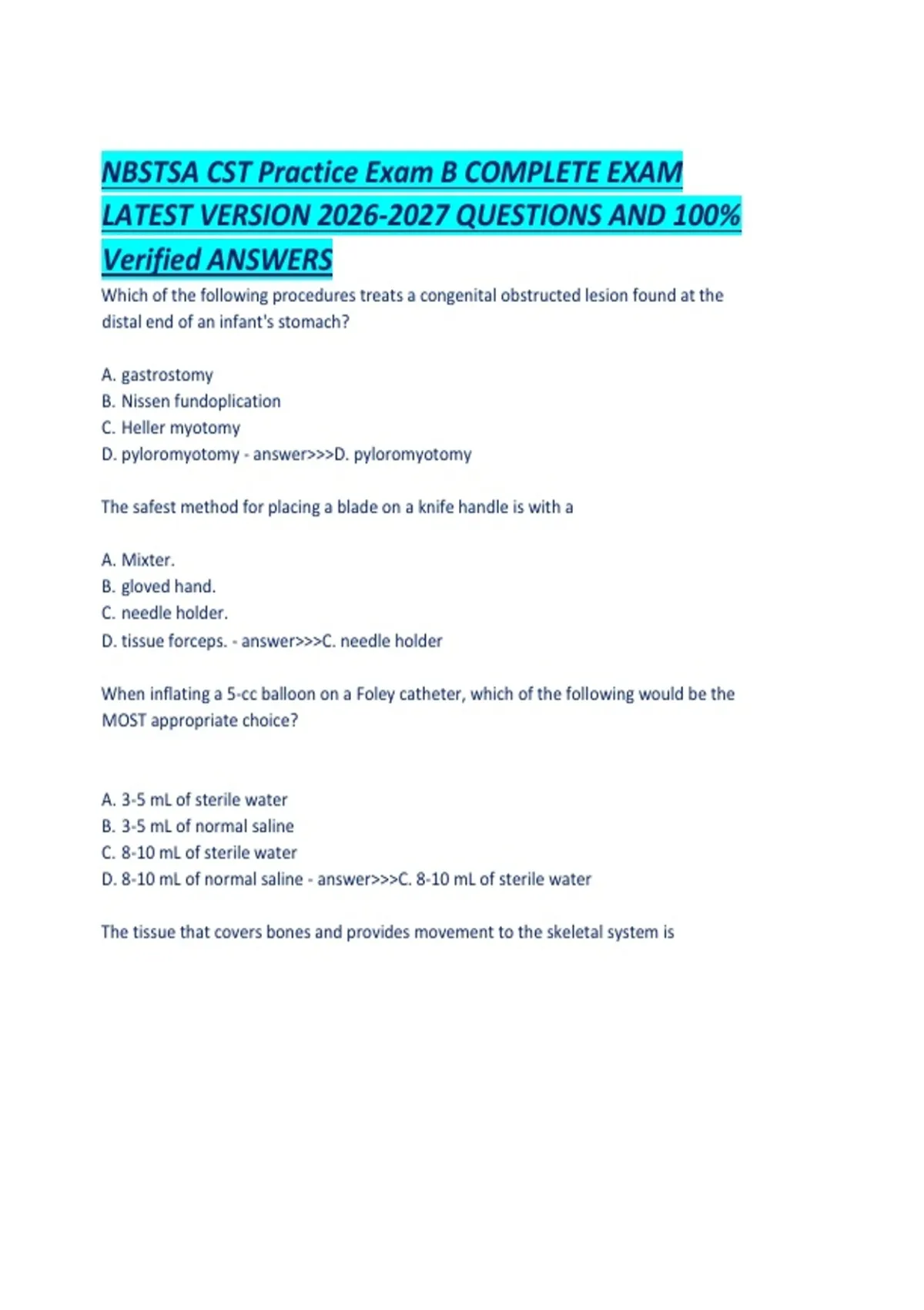 NBSTSA CST Practice Exam B COMPLETE EXAM LATEST VERSION QUESTIONS AND ...