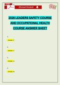 2026 LEADERS SAFETY COURSE AND OCCUPATIONAL HEALTH COURSE ANSWER SHEET