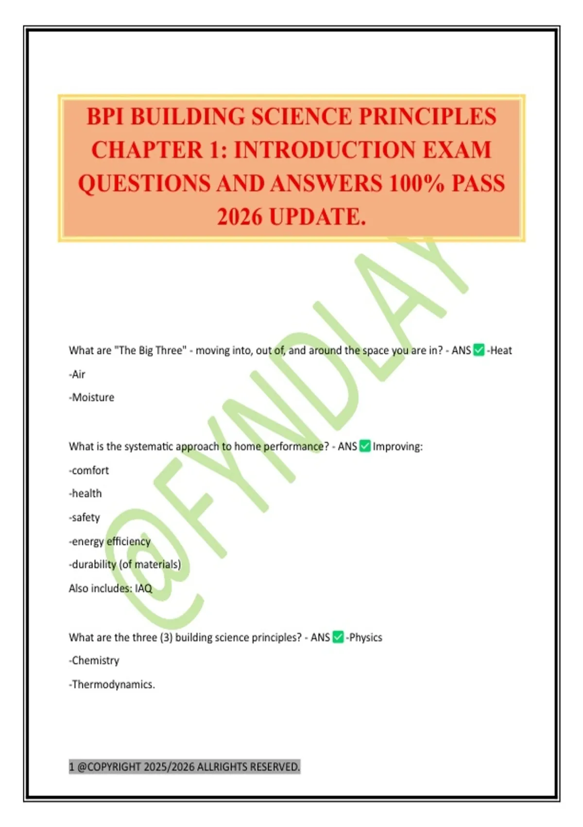 BPI BUILDING SCIENCE PRINCIPLES CHAPTER 1: INTRODUCTION EXAM QUESTIONS ...
