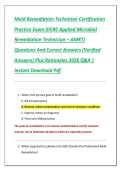 Mold Remediation Technician Certification  Practice Exam &lpar;IICRC Applied Microbial  Remediation Technician &ndash; AMRT&rpar;  Questions And Correct Answers &lpar;Verified  Answers&rpar; Plus Rationales 2026 Q&A &vert;  Instant Download Pdf