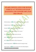 EPA 609 CERTIFICATION FOR MOTOR VEHICLE A&sol;C TECHNICIANS EXAM QUESTIONS AND ANSWERS 100&percnt; PASS 2026 UPDATE
