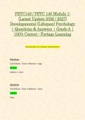 PSYC140 &sol; PSYC 140 Module 1&colon; &lpar;Latest Update 2026 &sol; 2027&rpar; Developmental &lpar;Lifespan&rpar; Psychology &vert; Questions & Answers &vert; Grade A &vert; 100&percnt; Correct - Portage Learning