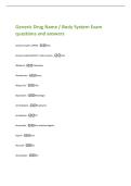 Generic Drug Name &sol; Body System Exam  questions and answers 
