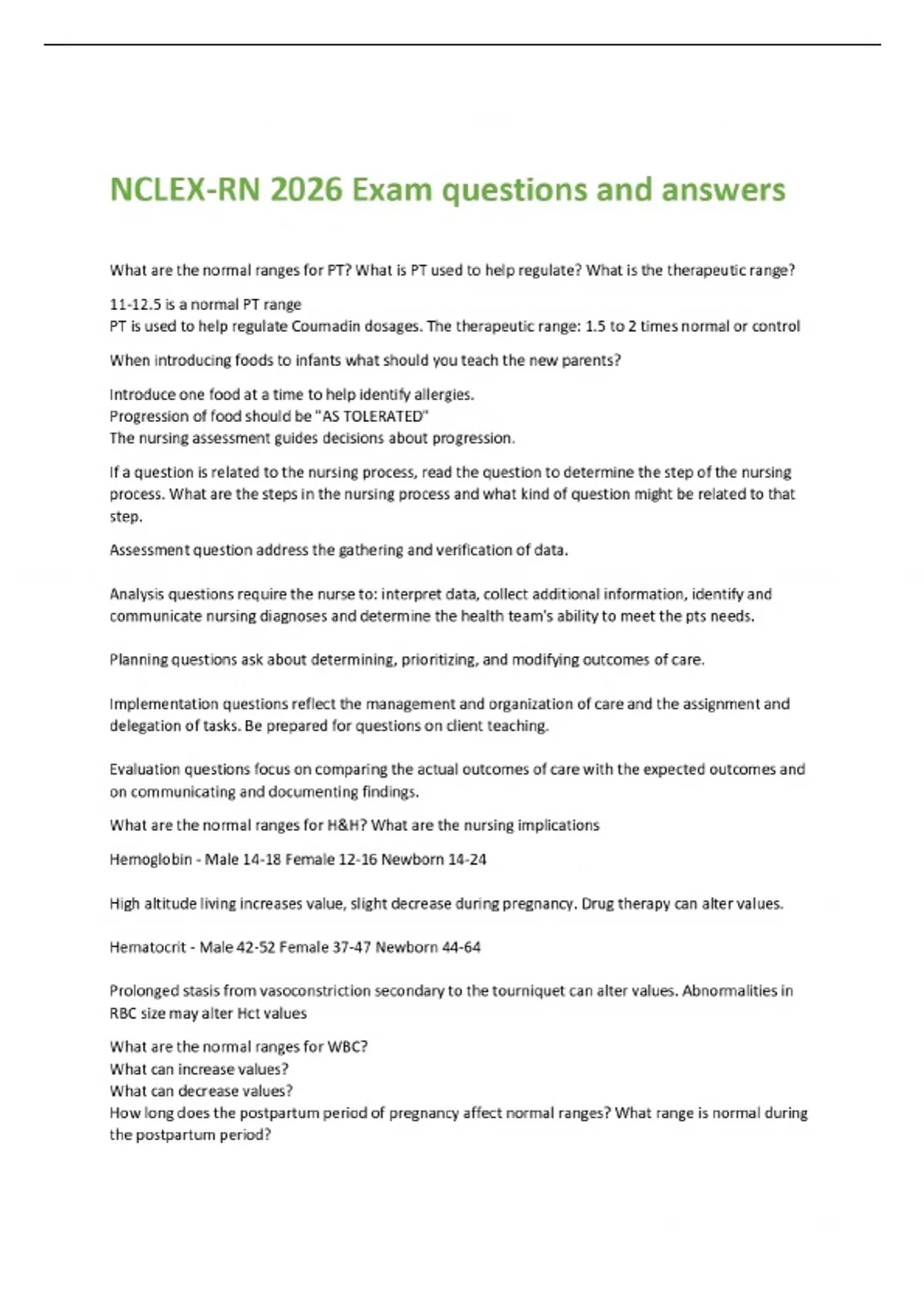 NCLEX-RN 2026 Exam questions and answers - Nursing nclex - Stuvia US