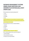 DATABASE MANAGEMENT SYSTEMS  &lpar;DBMS&rpar; EXAM QUESTIONS AND  ANSWERS PLUS RATIONALES&vert;&vert; LATEST  UPDATE 2026 