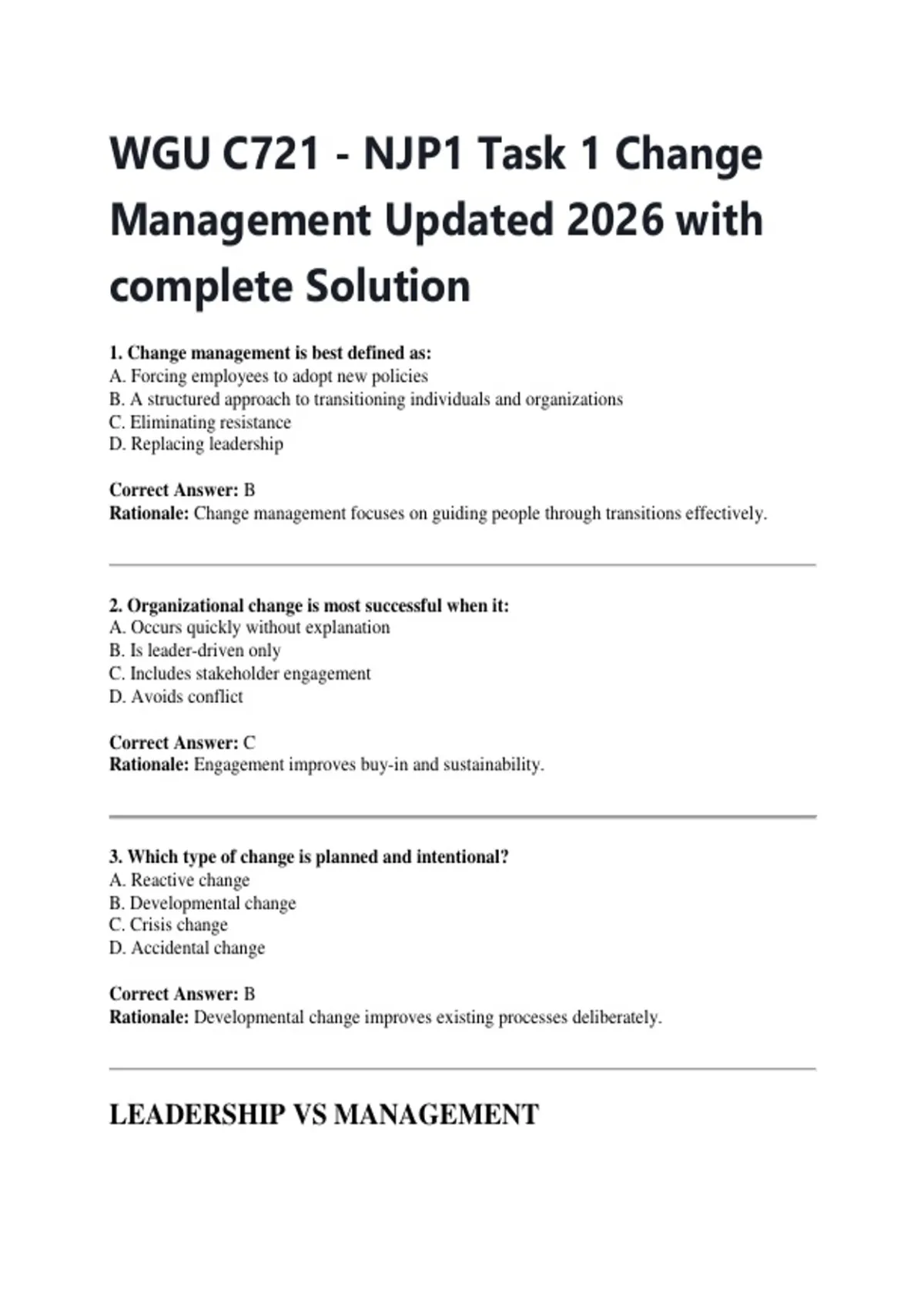 WGU C721 - NJP1 Task 1 Change Management Updated 2026 with complete ...