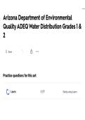 Arizona Department of Environmental Quality ADEQ Water Distribution Grades 1 & 2 ALL 300 QUESTIONS AND CORRECT ANSWERS LATEST UPDATE THIS YEAR