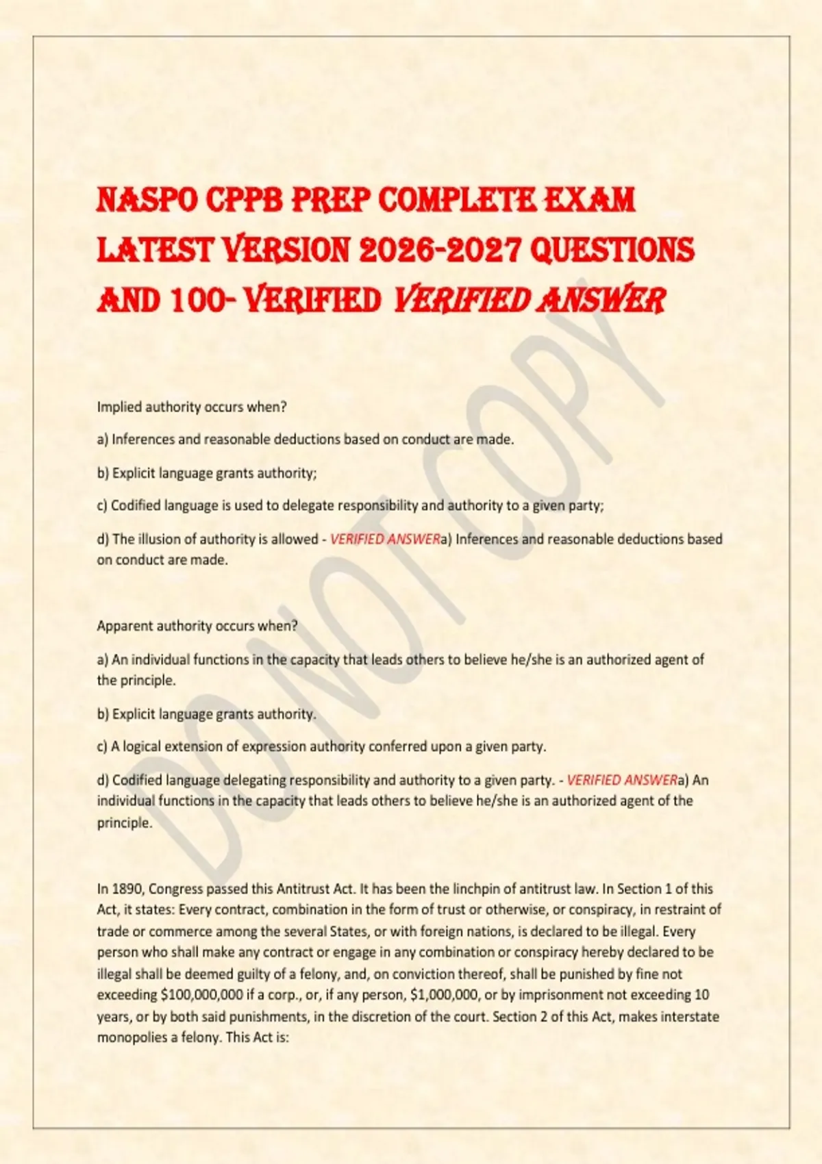 NASPO CPPB Prep COMPLETE EXAM LATEST VERSION QUESTIONS AND 100 ...