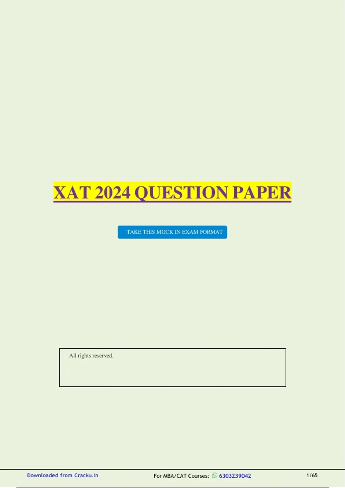 XAT 2024 Question Paper | Xavier Aptitude Test 2024 | MBA Entrance ...