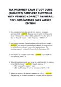 TAX PREPARER EXAM STUDY GUIDE  &lpar;2026&sol;2027&rpar; COMPLETE QUESTIONS  WITH VERIFIED CORRECT ANSWERS &vert;  100&percnt; GUARANTEED PASS LATEST  EDITION 