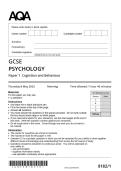 Actual 2025 AQA PSYCHOLOGY 8182&sol;1 Paper 1 Cognition and Behaviour QP &plus; Mark Scheme