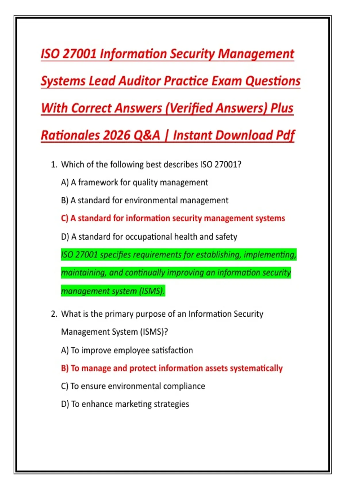 ISO 27001 Information Security Management Systems Lead Auditor Practice ...