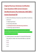 Virginia Pharmacy Technician Certification  Exam Questions With Correct Answers  &lpar;Verified Answers&rpar; Plus Rationales 2026 Q&A &vert;  Instant Download Pdf 