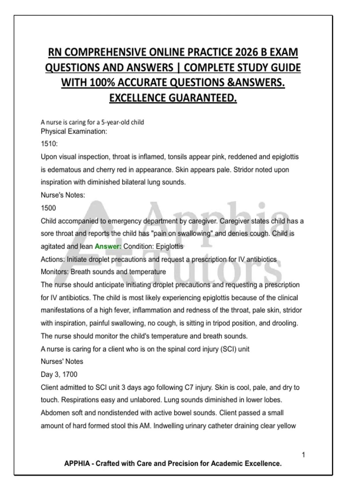 RN COMPREHENSIVE ONLINE PRACTICE 2026 B EXAM QUESTIONS AND ANSWERS ...