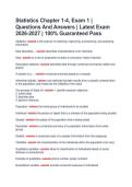 Statistics Chapter 1-4&comma; Exam 1 &vert;  Questions And Answers &vert; Latest Exam  2026-2027 &vert; 100&percnt; Guaranteed Pass