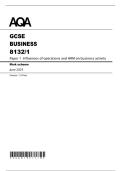 gcse aqa business paper 1 2025 exam mark scheme &lpar; influences of operations and hrm on business activity&rpar;