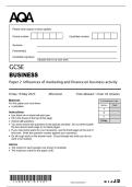 gcse aqa business paper 2 2025 exam  &lpar; influences of marketing and finance on business activity &rpar;