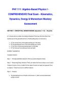 PHY 111&colon; Algebra-Based Physics I - COMPREHENSIVE Final Exam - Kinematics&comma; Dynamics&comma; Energy & Momentum Mastery Assessment